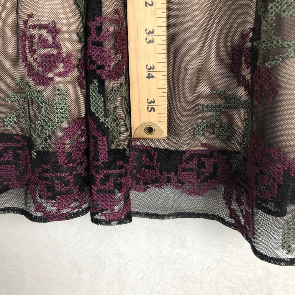 SUNDANCE Embroidered Mesh Fit Flare Midi Dress Sz 4 Tan Green Burgundy Floral - Picture 9 of 13